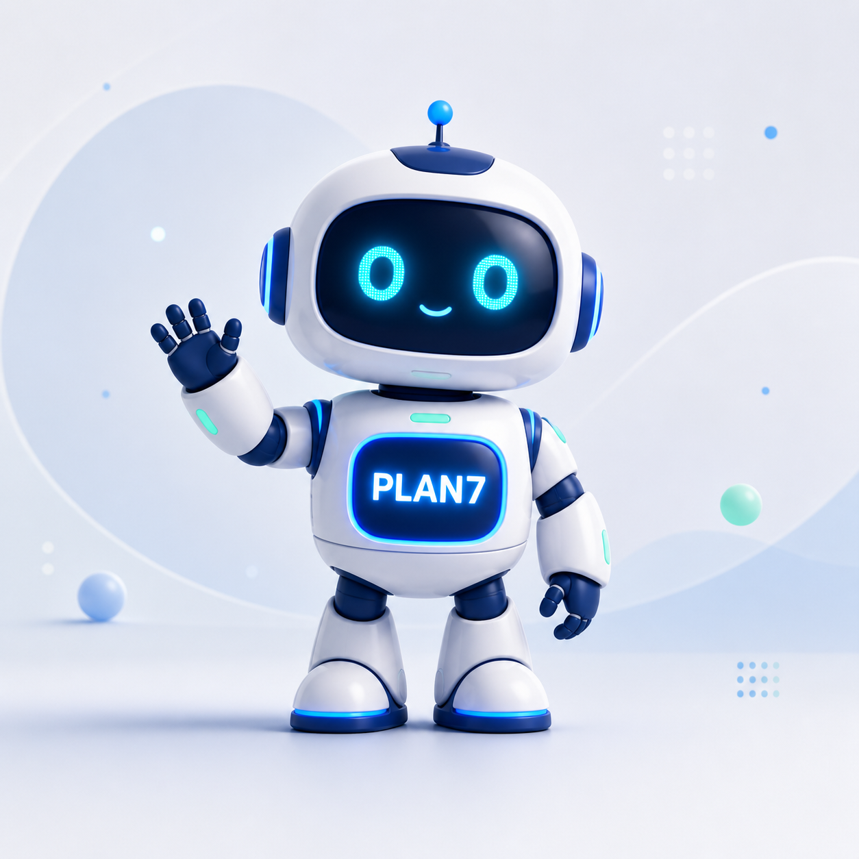 Дружелюбный сервисный робот с логотипом Plan7